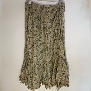 Sheer Boho Green & Cream Floral Maxi Skirt